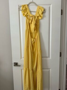 Yellow Ruffle Tie-Back Maxi Dress